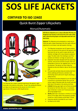 SOS Safety Lifejackets with quick burst zipper